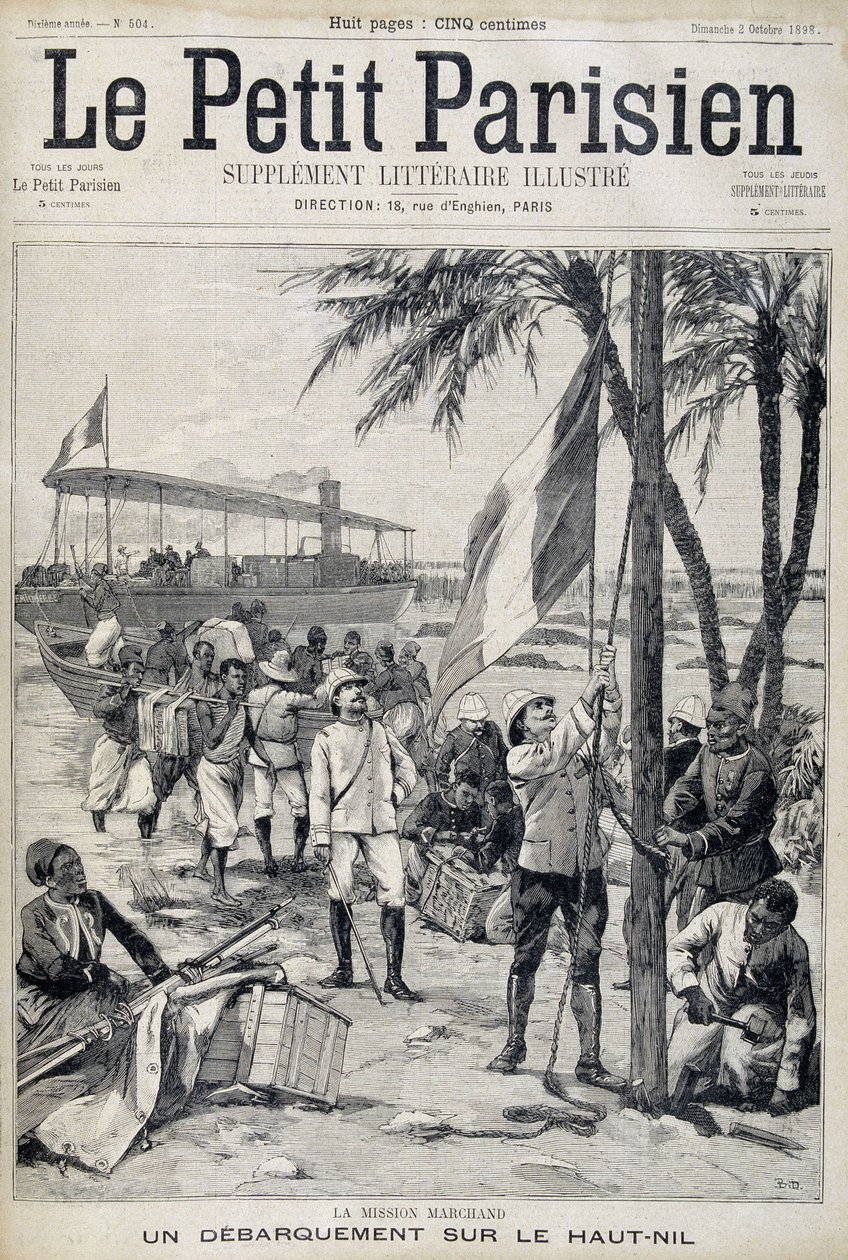 Marchand küldetés: leszállás a Nílus felső részén - a "Le Petit Parisien"-ben, 1898.10.02.-tól (metszet) alkotó: French School