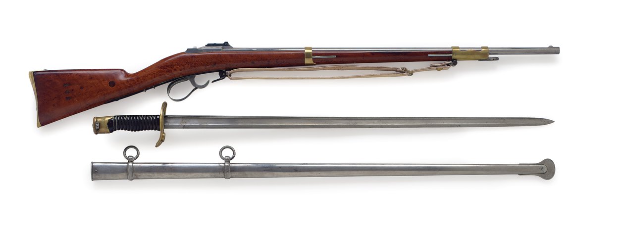 1854-es modell Pinfire Fusil Lance de Cent-Gardes szűkös kard-bajonettel, 1856 körül alkotó: French School