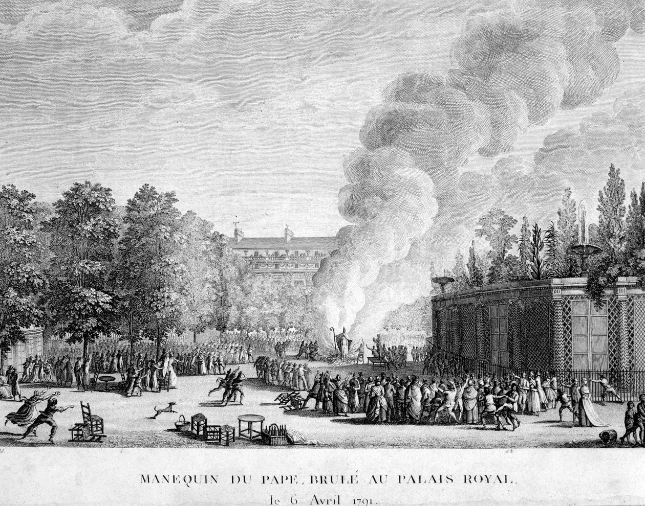 A pápa makettje elégetve a királyi palotában, április 6. alkotó: French School
