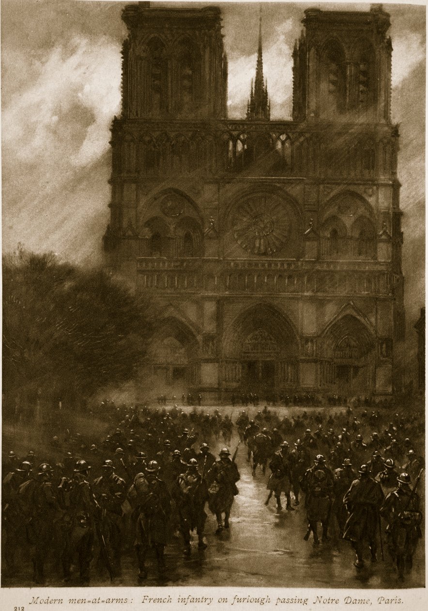 Modern fegyveresek: francia gyalogság szabadságon a Notre Dame mellett, Párizs, 1914-1919 alkotó: French School