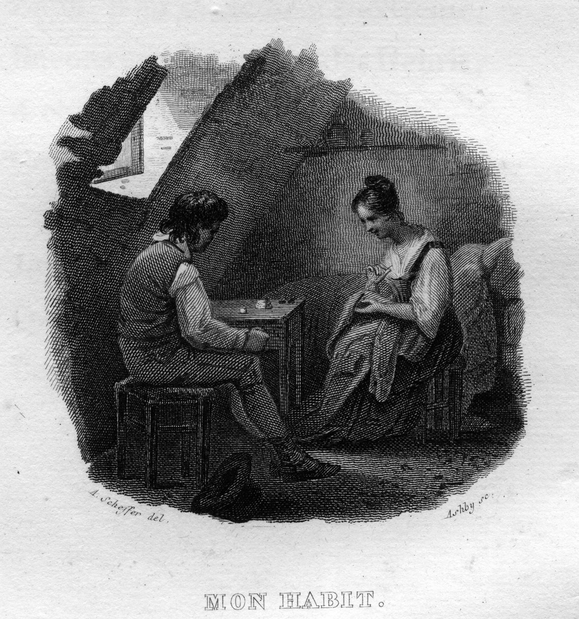 Mon habit Chanson de Beranger Pierre Jean de Beranger (1780-1857) francia költő és dalszerző „Az életmű befejeződik” című művében (1834). alkotó: French School