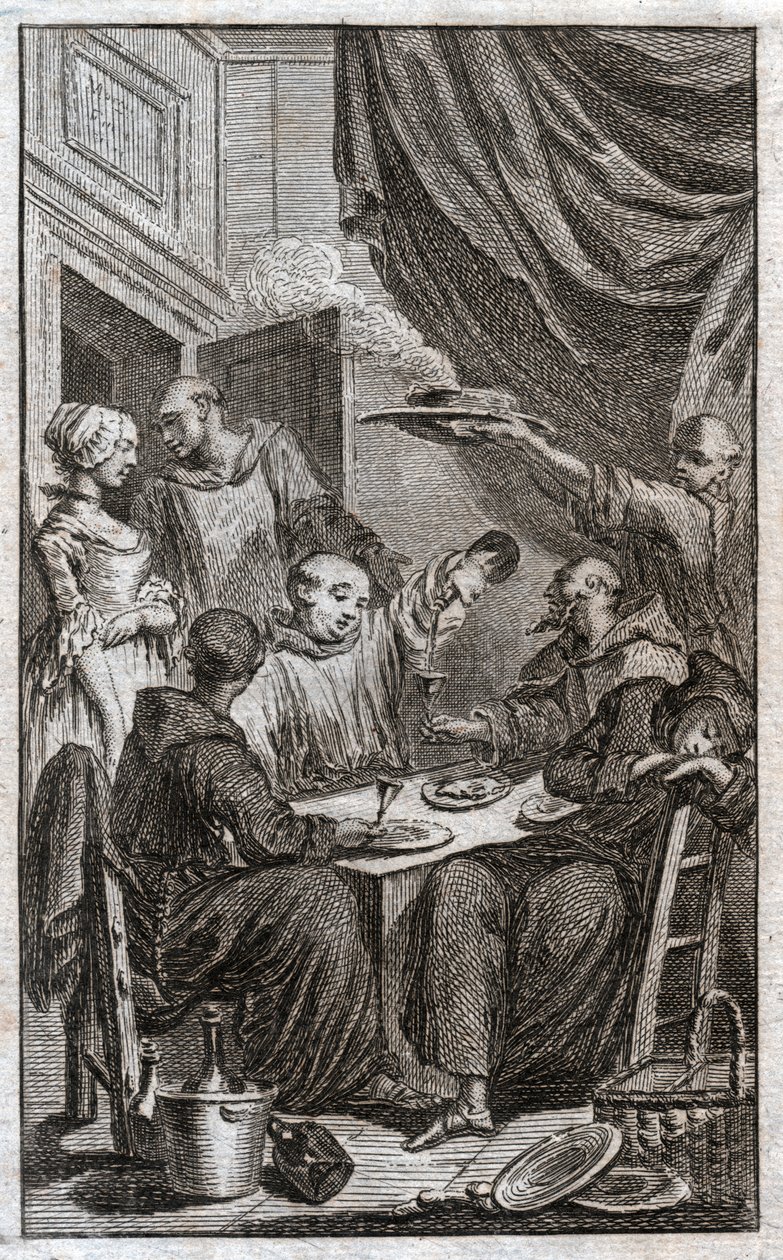 Szerzetes lakoma. Szerzetesek ünnepe. (metszés alkotó: French School