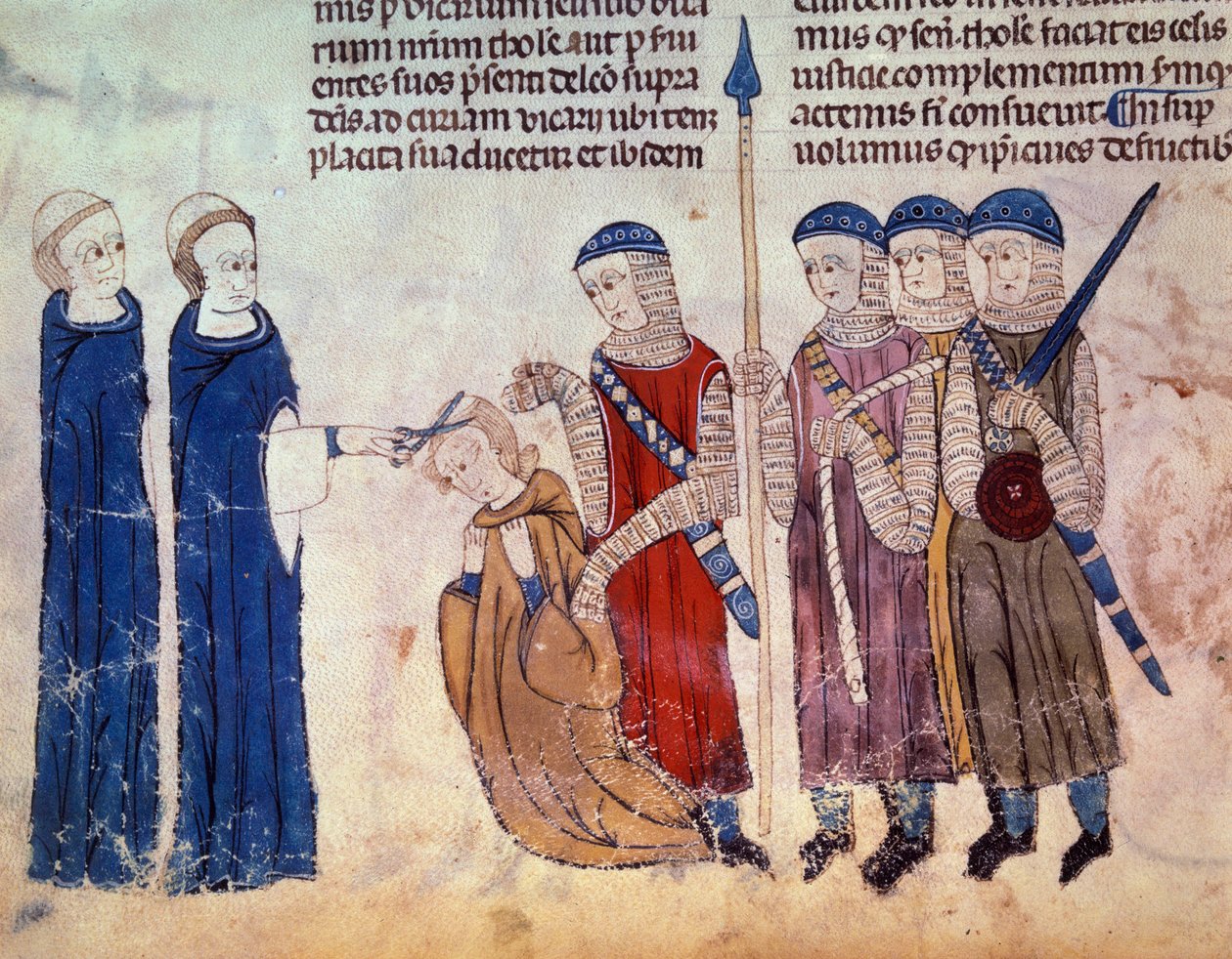 Monk büntetésül kaszált kicsapongásáért. Miniatűr a „Toulouse szokásai” (Folio 33V) kéziratból alkotó: French School