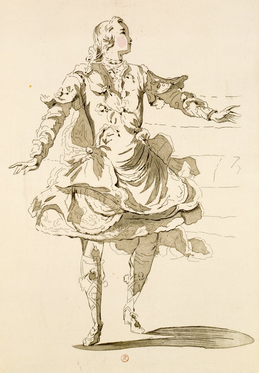 Monsieur Jeliotte mint Pygmalion, Bygmalionban, Lamotte librettója, Jean-Philippe Rameau (1683-1764) 1748 (színes metszet) alkotó: French School