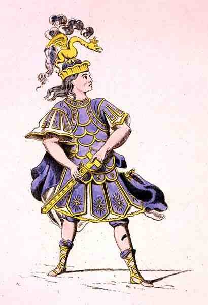 Monsieur Le Kain mint Achilles, Iphigenia in Aulis, Jean Racine (1639-99) 1679 (színes metszet) alkotó: French School