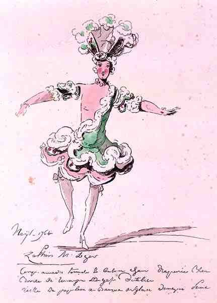 Monsieur Leger Zephyr szerepében, Naisban, Cahusac librettója, szerzője Jean-Philippe Rameau (1683-1764) 1764 (színes metszet) alkotó: French School