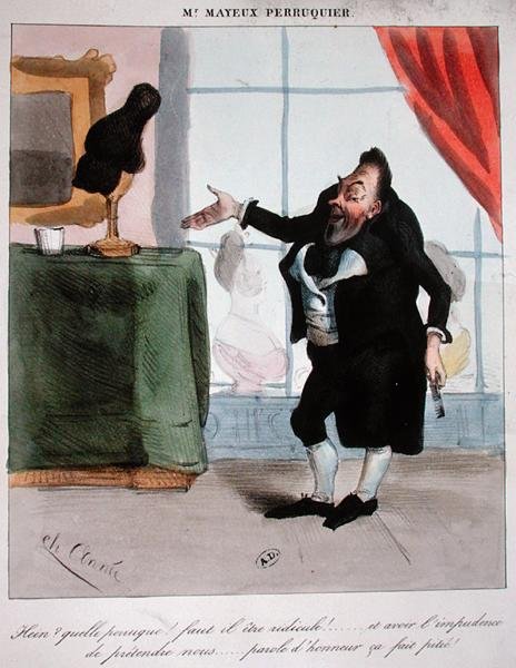 Monsieur Mayeux, a parókakészítő, 1840 körül (színes litó) alkotó: French School