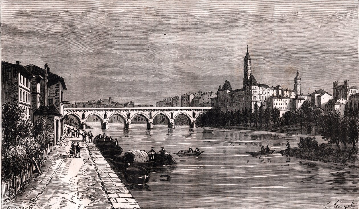 Montauban - Languedoc-Roussillon-Midi-Pyrénées - metszet a „La France illustree: földrajz, történelem, statisztikai igazgatás” könyvében, V.-A. Maláta-barna. 1884 alkotó: French School