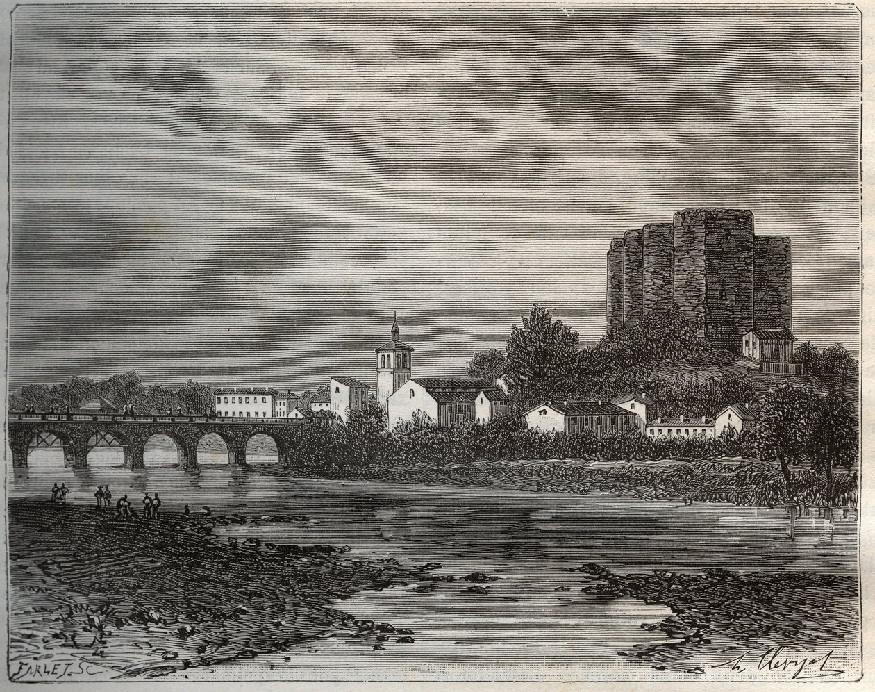 Montrond-les-Bains (Montrond les Bains) megye Loire-ban, a Rhone-Alpes régióban - metszet a „La France illustree: földrajz, történelem, statisztikai igazgatás” füzetbe V.-A. Maláta-barna. 1884 alkotó: French School