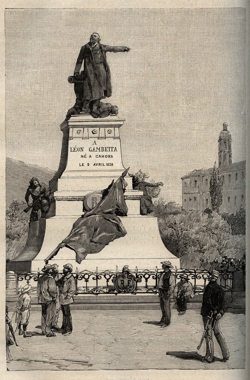 Leon Gambetta (1838-1882) emlékműve, Alexandre FALGUIERE (1831-1900) - Cahors - "" PATRIE" metszet - A PEKTUREKÖTELEZETT FRANCIAORSZÁG LEÍRÁSA 6 KÖTETÉSBEN LUCIEN HUARD - 19. század vége alkotó: French School