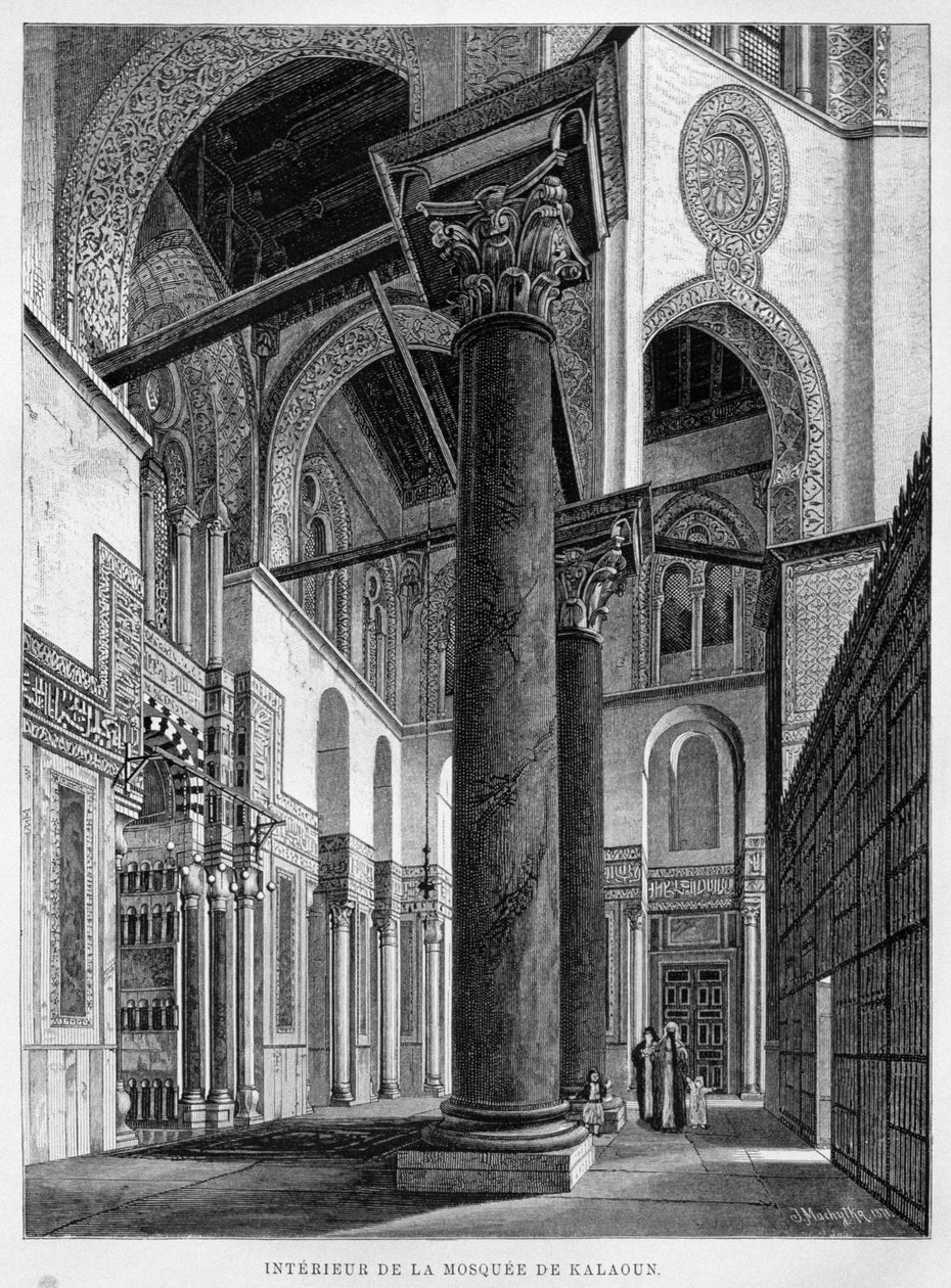 Mecset és Madrasa Qalawun, belső nézet, Georg Moritz Ebers (1837-98) illusztrációja a LEgypte-ből (1837-98) 1881 alkotó: French School