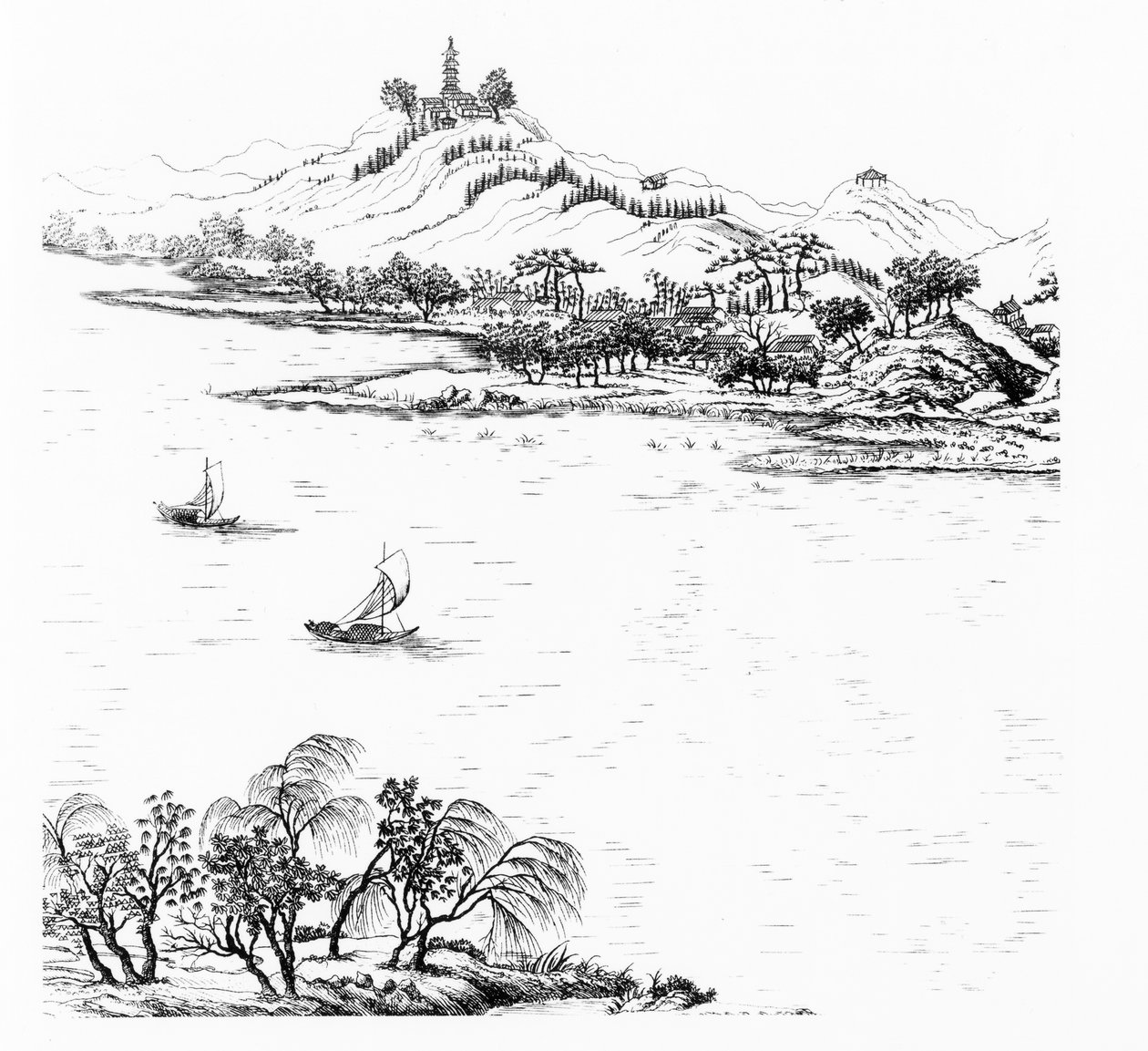 A Chang-hegy és a Chou-tó, a Jardins Anglo-Chinois a la Mode-ból, George Louis le Rouge, megjelent 1776-88 körül alkotó: French School