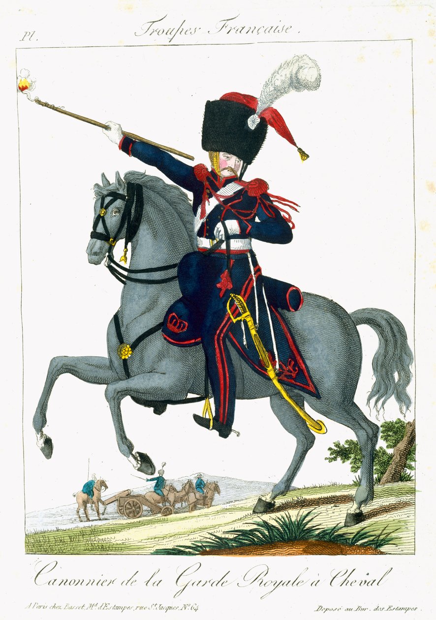 A Királyi Gárda lovas ágyúja, Troupes Francaises, kocsma. Chez Basset, Párizs, 1790 körül alkotó: French School