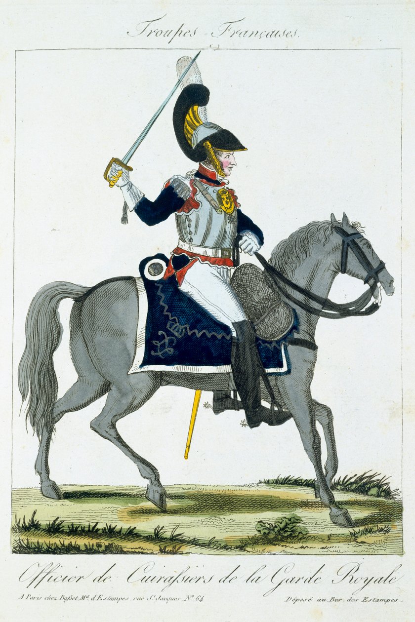 A Királyi Gárda Cuirassiers lovas tisztje, a Troupes Francaises-tól, kocsma. Chez Basset, Párizs, 1790 körül alkotó: French School