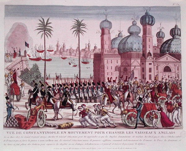 Csapatok mozgalma az angol hajók kikényszerítésére Konstantinápolyból, 1807. március 21. (színes metszet) alkotó: French School