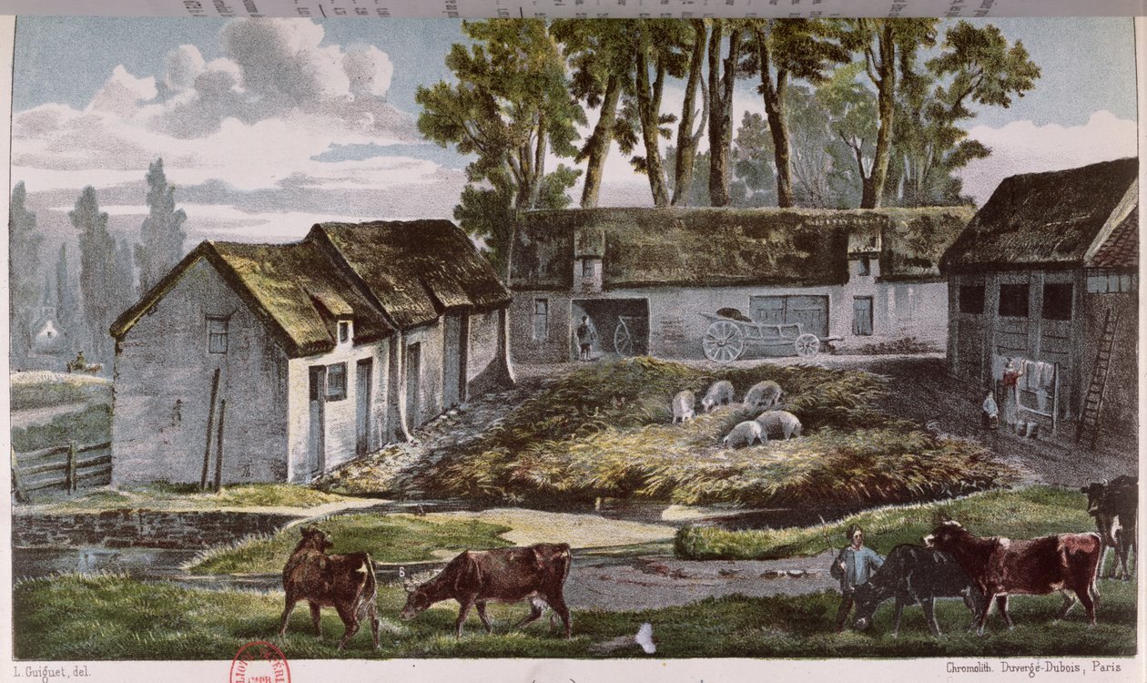 Mr Vandercolmes farm Armbouts-Cappelben (Nord) a trágyagödör javítása előtt, 1867 alkotó: French School
