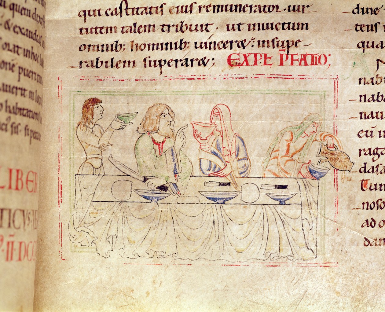 Ms.1215 t.3 fol.158v, Étkezés Judittal és Holofernesszel, Etienne Harding Bibliájából, 1109 alkotó: French School