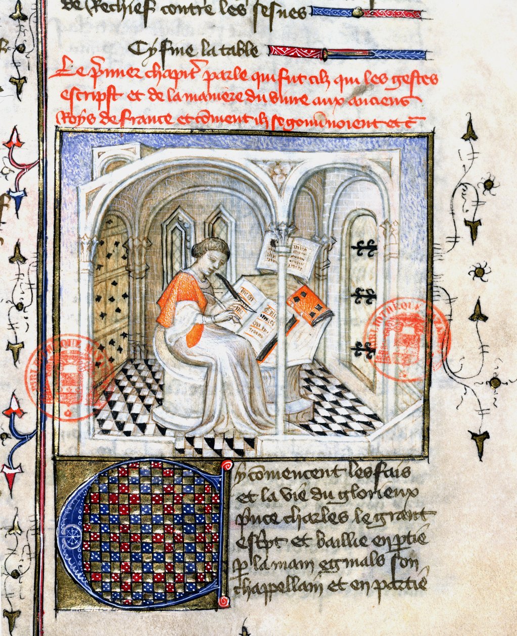 Ms.2028 A Monk Writing, a Chroniques de Saint-Denis-ből alkotó: French School