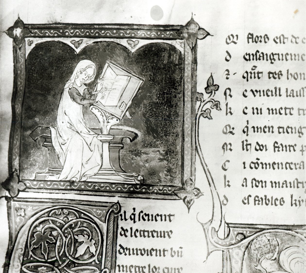 Ms.3142 fol.256 Marie de France (fl.12. század) írás, egy francia versek antológiájából, 1280-90 körül (részlet) alkotó: French School
