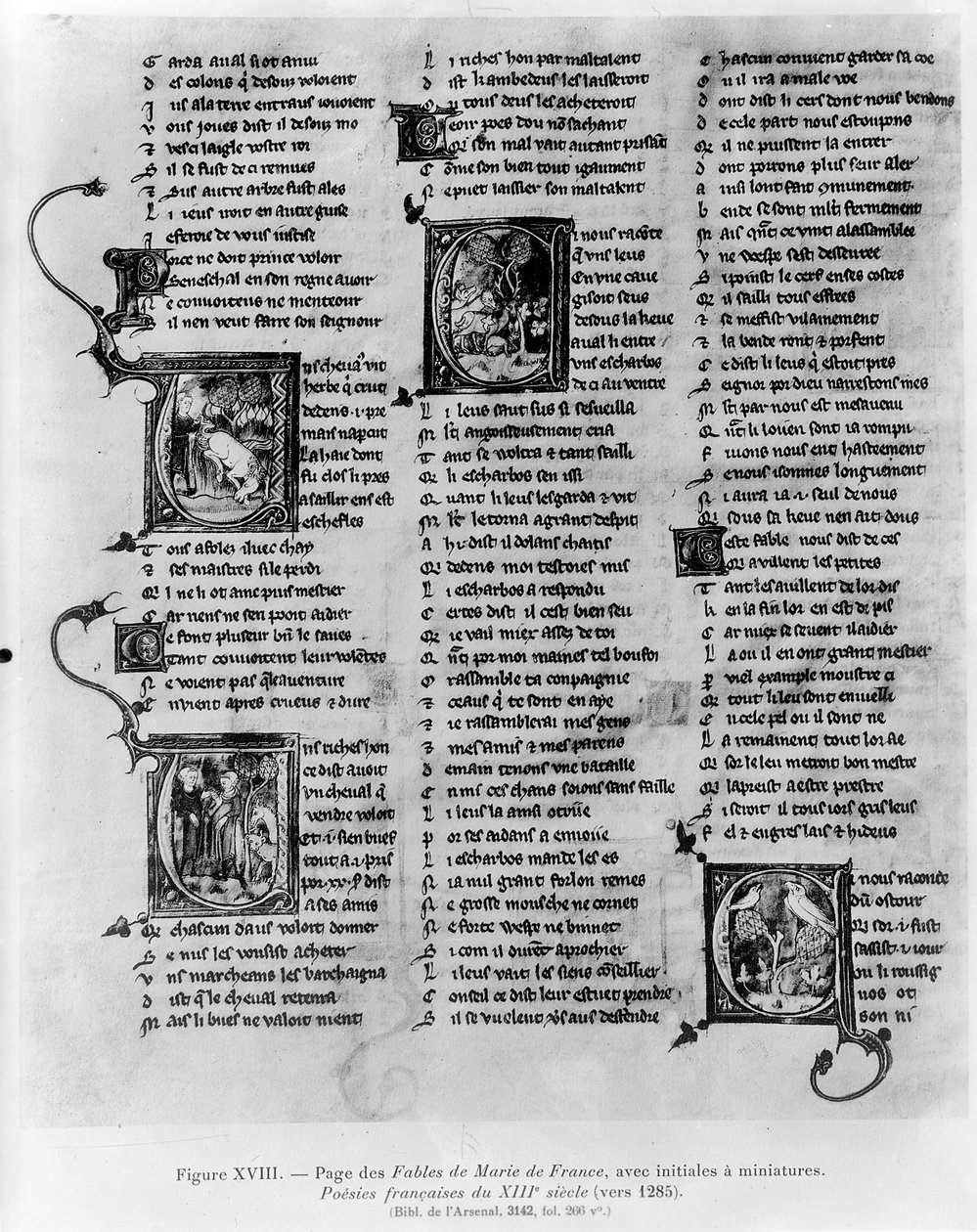 Ms.3142 fol.266 Marie de France meséi (12. század), egy francia versek antológiájából, 1280–1290 alkotó: French School