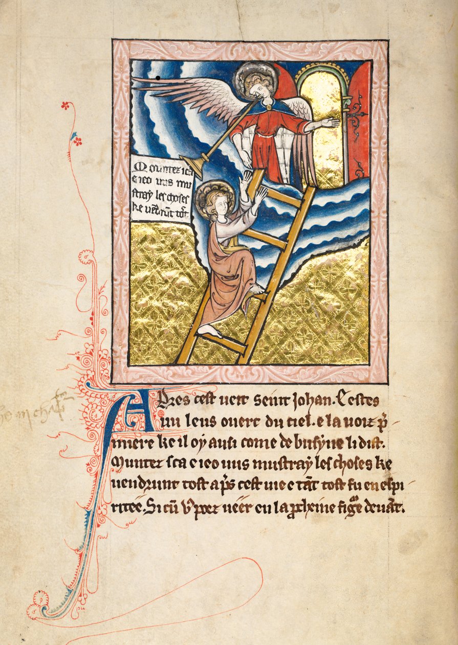 Ms65 f12v, Kommentár Szent János apokalipsziséhez, 13. század vége (toll, tinta és tempera pergamen) alkotó: French School