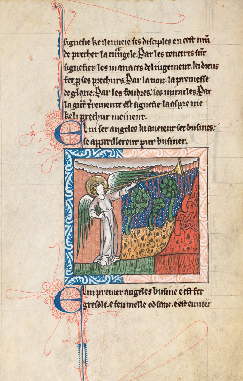 Ms65 f27v, Kommentár Szent János apokalipsziséhez, 13. század vége (toll, tinta és tempera pergamen) alkotó: French School