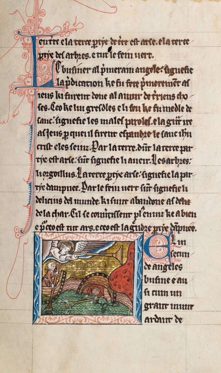 Ms65 f28r, Kommentár Szent János apokalipsziséhez, 13. század vége (toll, tinta és tempera pergamen) alkotó: French School