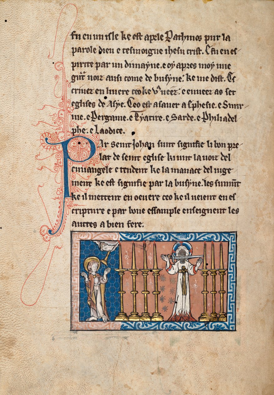 Ms65 f3v, Kommentár Szent János apokalipsziséhez, 13. század vége (toll, tinta és tempera pergamen) alkotó: French School