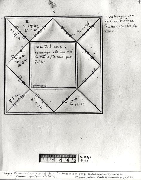 Ms.Fr.12293 fol.49 Petrarch horoszkópja (1304-74), Galilei, a 14-17. századi figurák horoszkópgyűjteményéből alkotó: French School