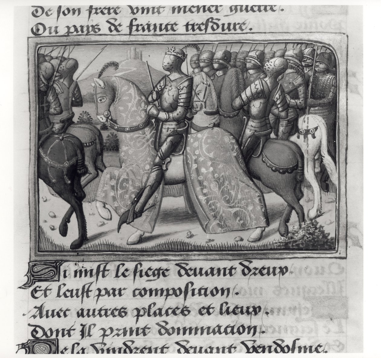 Ms.Fr.5054 fol.26 r VII. Károly (1403-1461) és Jeanne of Arc Dreux ostrománál, Les Vigiles de Charles VII, Martial dAuvergne vagy de Paris (1430-1508) 1484 alkotó: French School