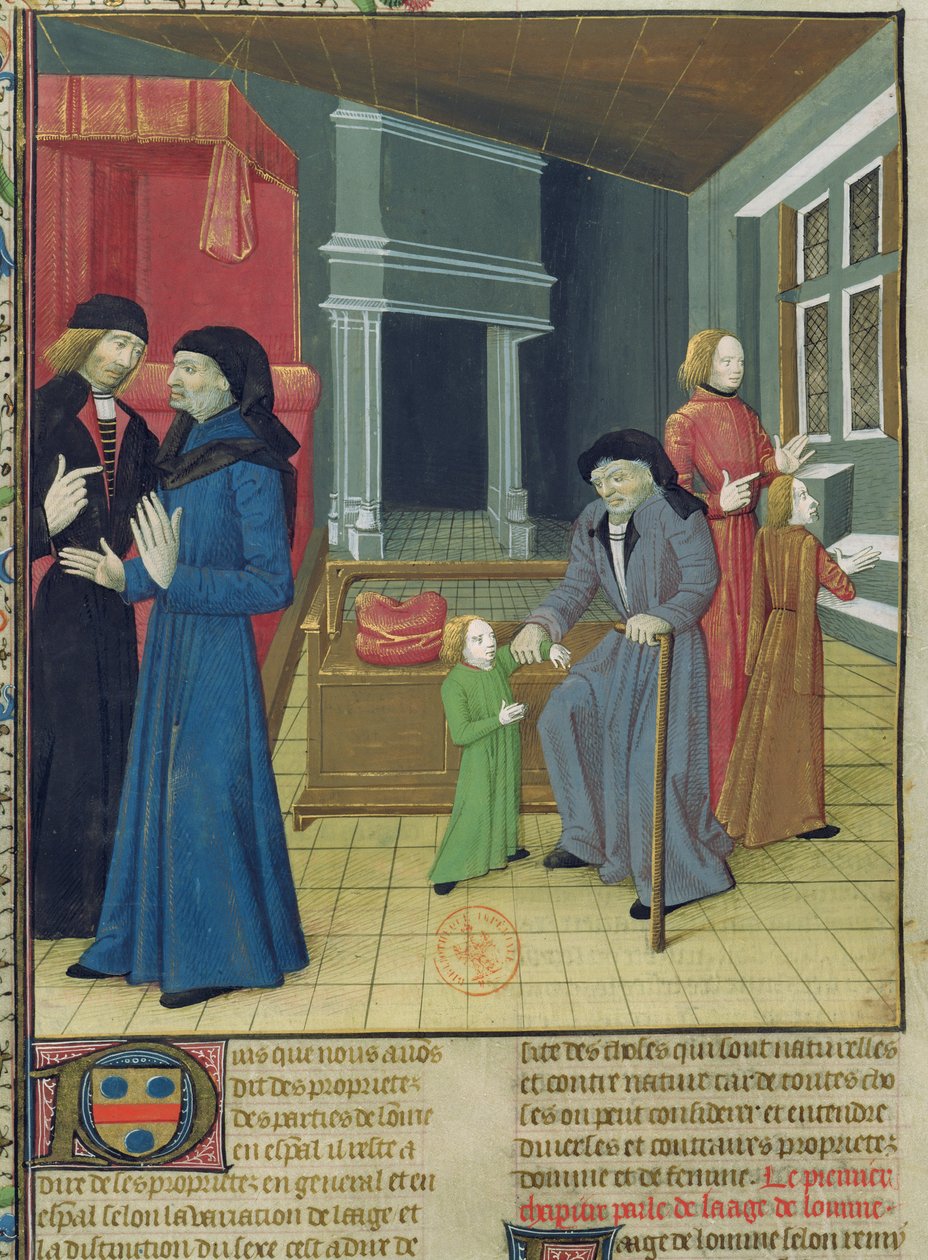 Ms.Fr.9140 fol.102v. Az ember hat kora Barthelemy langlais A dolgok tulajdonságainak könyvéből alkotó: French School