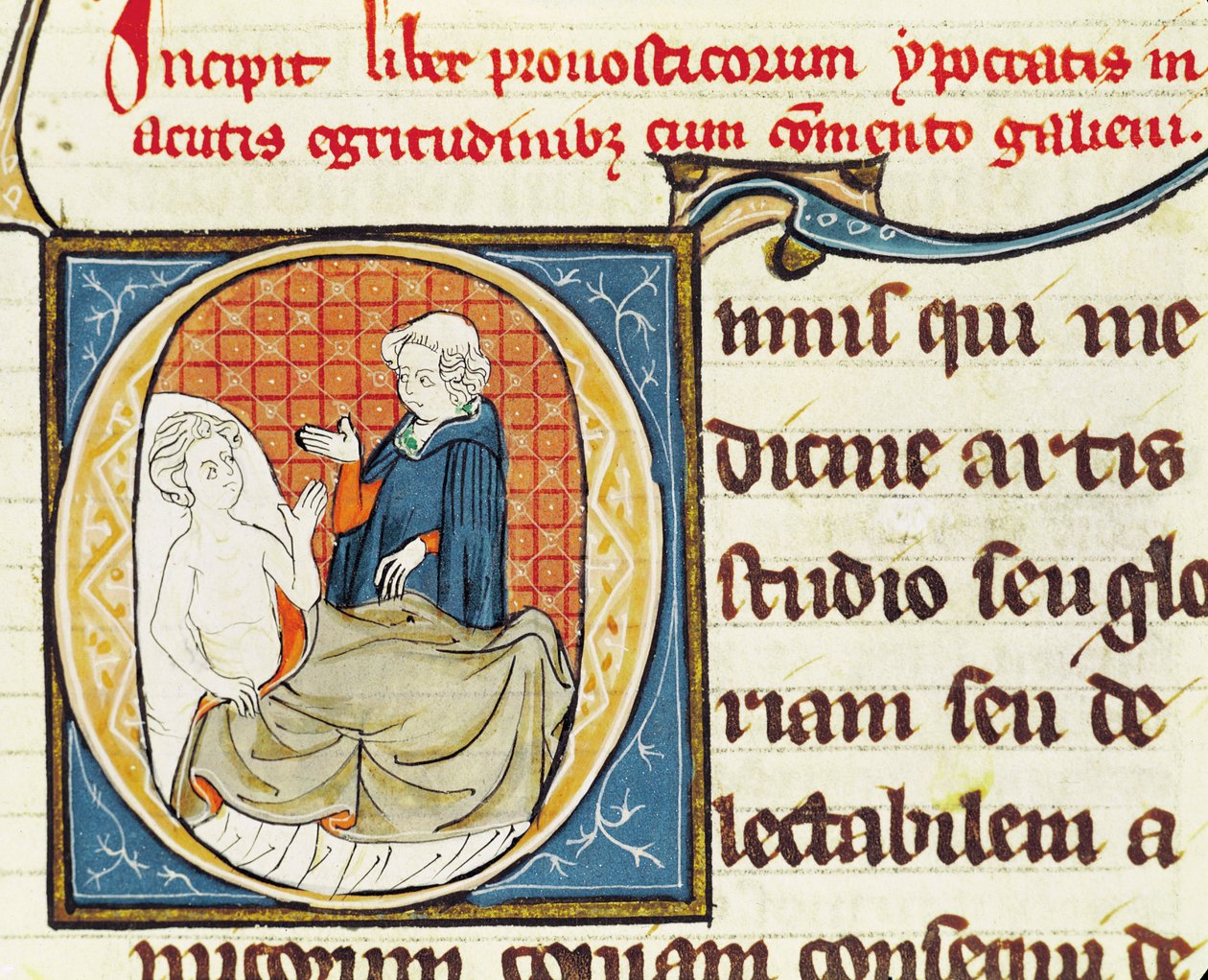 Ms 1003 fol.79 Egy orvos diagnosztizál egy pácienst, Claudius Galenus (130 körül-201 körül) Oeuvres de Galien című könyvéből alkotó: French School