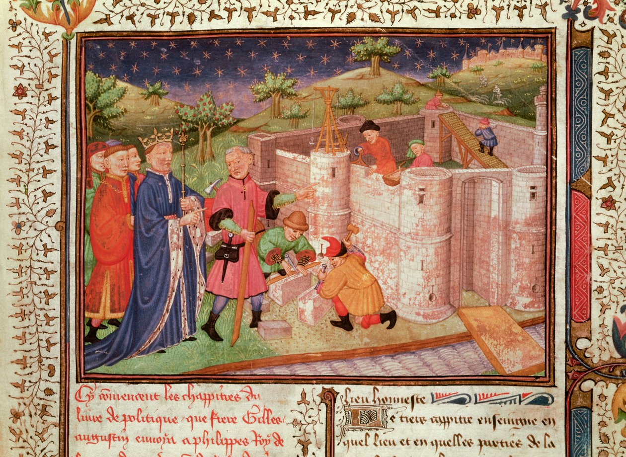 Ms 1015 fol.1 Kastélyépítés, a királyok és hercegek kormányától alkotó: French School
