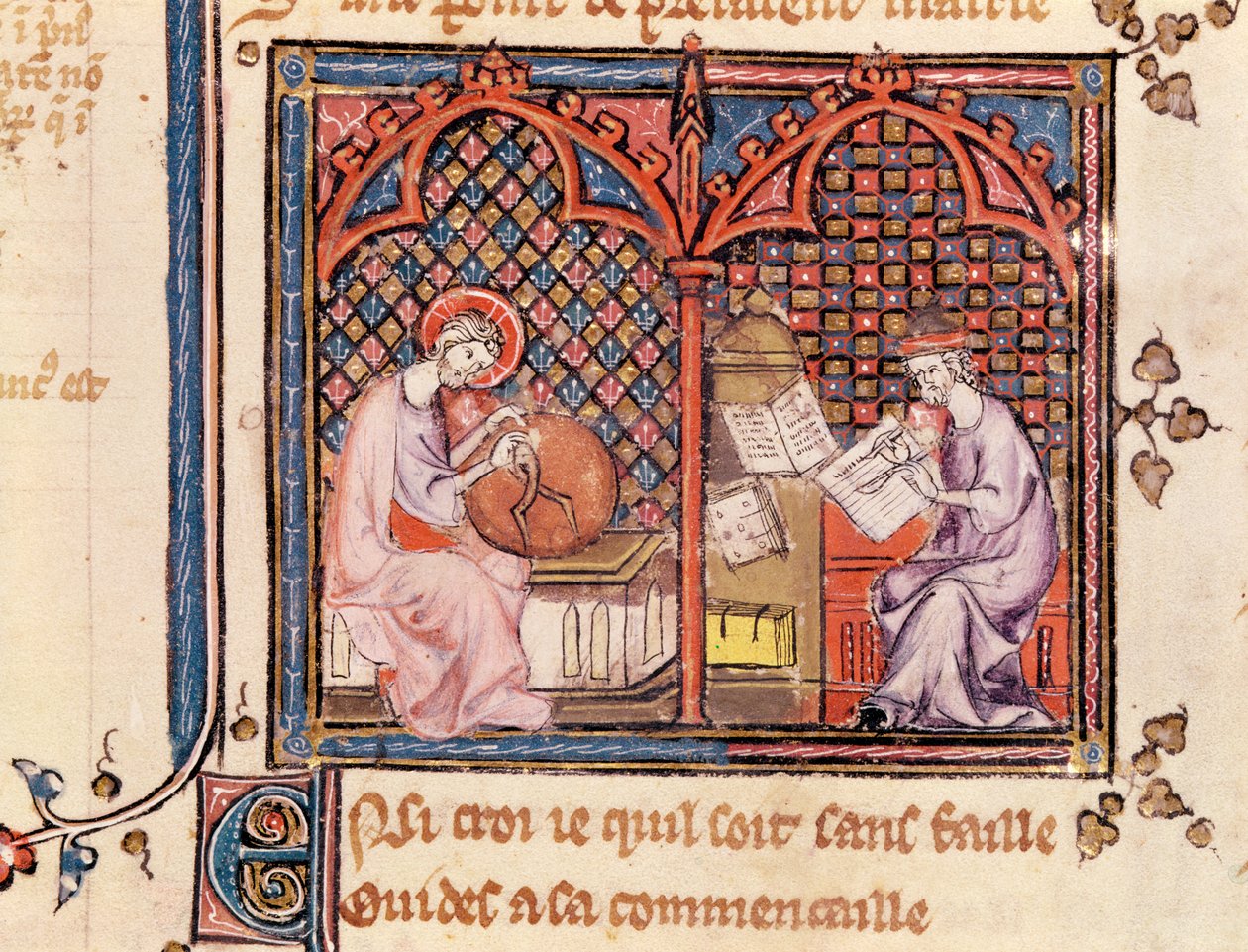 Ms 1044 Fol.16v A szó, a világ teremtője és a könyvét író szerző, Ovide Moralise-ból, írta Chretien Legouais alkotó: French School