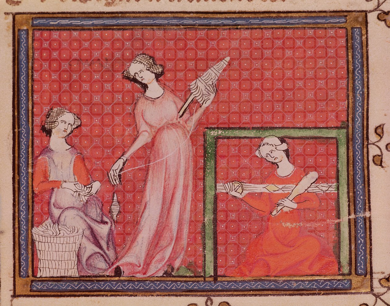 Ms 1044 f.101 Gyapjúfonó nők, az Ovide Moralise-ból, írta Chretien Legouais alkotó: French School