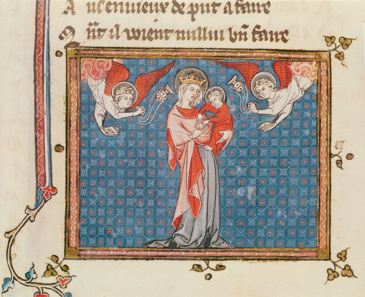 Ms 1044 fol.68v Szűz és gyermek tömjénező angyalokkal, az Ovide Moralise-ból, írta Chretian Legouais alkotó: French School