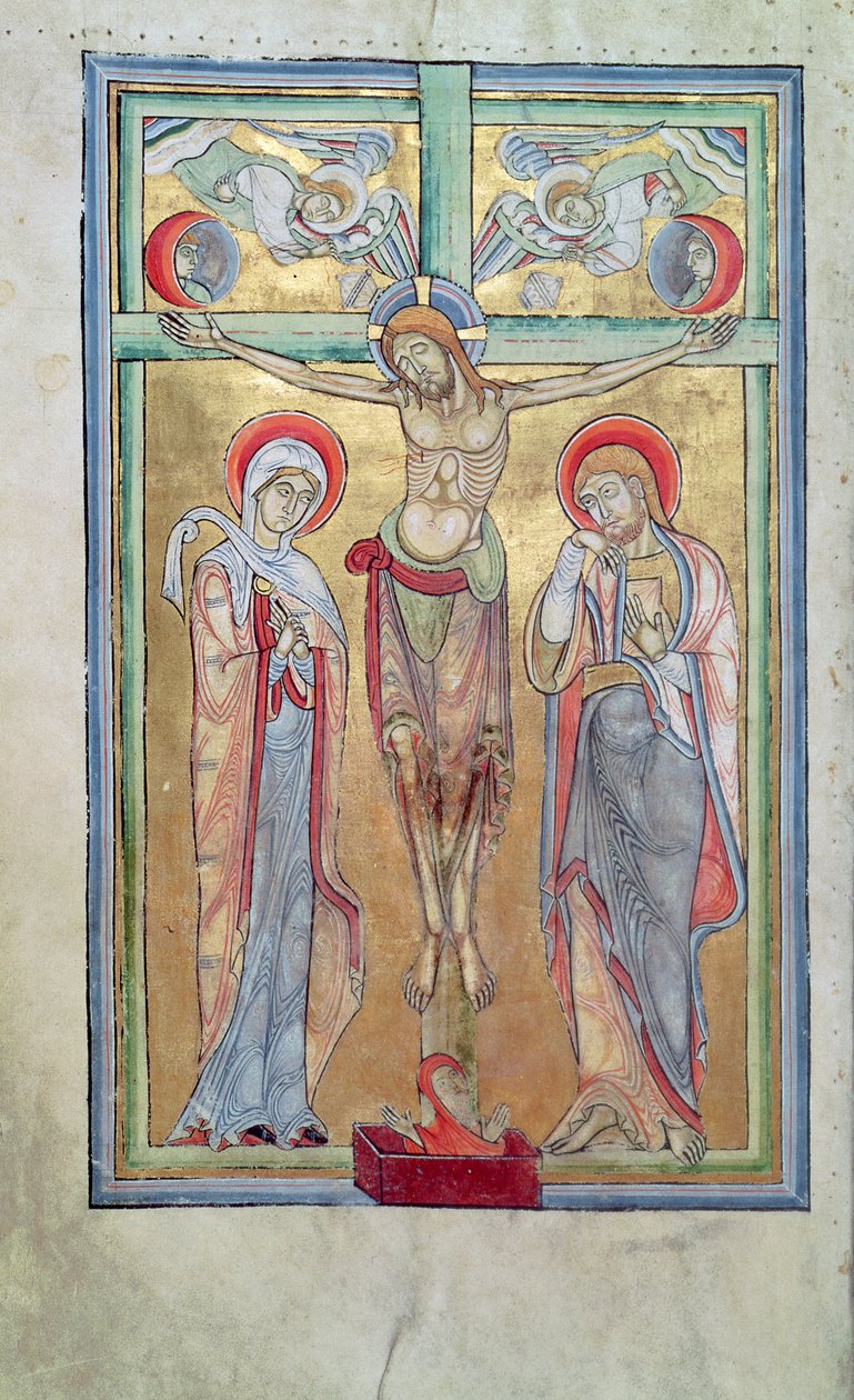 Ms 108 f.58v keresztre feszítés, a Szent Amand Sacramentary-ból alkotó: French School