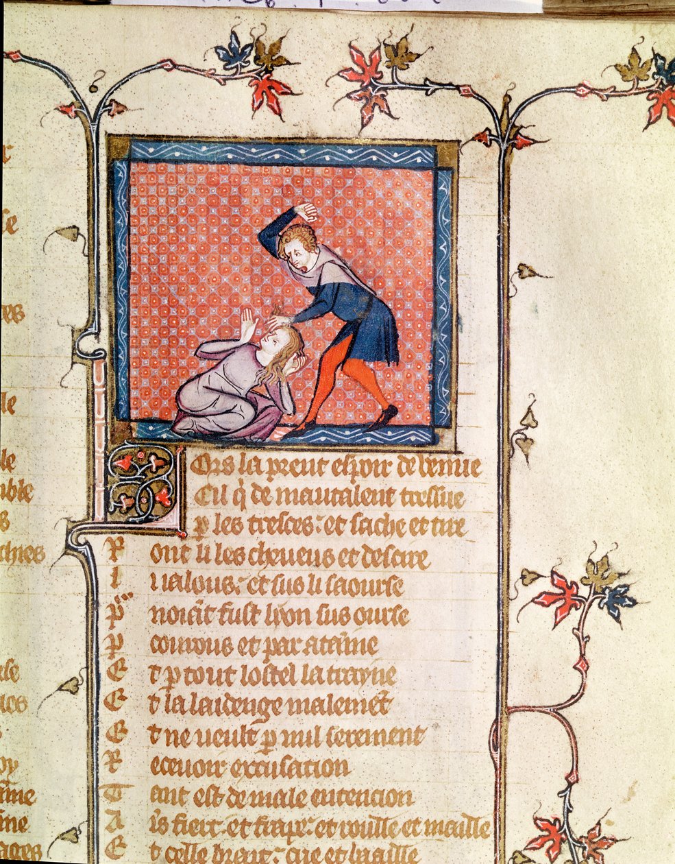 Ms 1126 f.66r A féltékenység erőszaka, a Roman de la Rose c. 1487-95) alkotó: French School