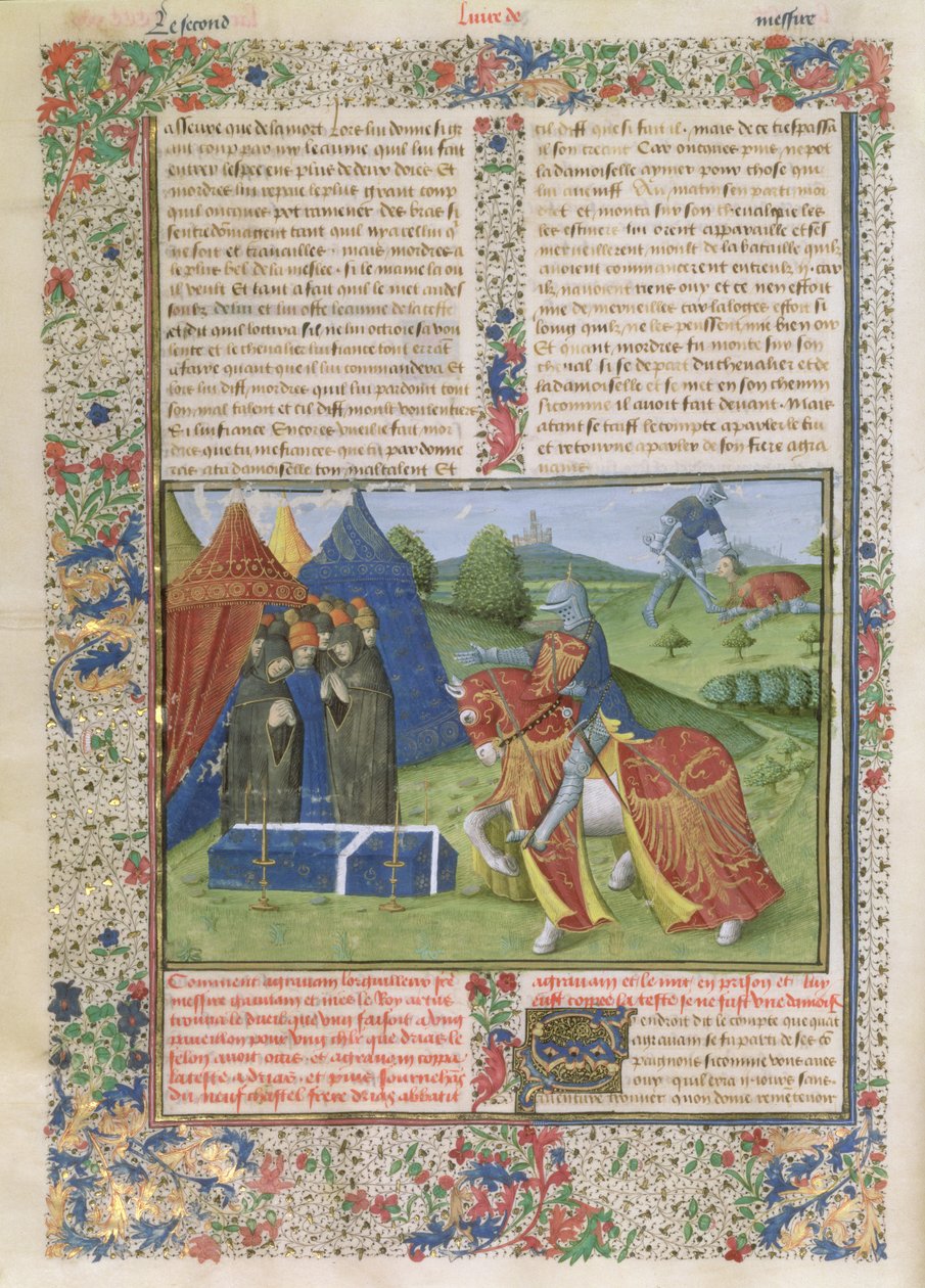 Ms 115 f.425v Lancelot Killing Sir Agravain (vellum) alkotó: French School