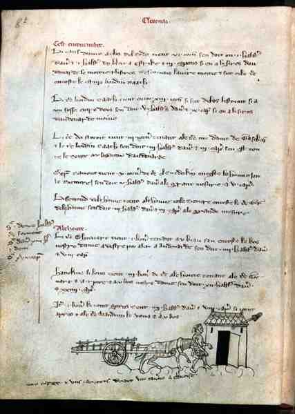 Ms 1175 f.8v Farmer lovával és szekerével, Vieil Rentier dAudenarde, 1291-1302 alkotó: French School