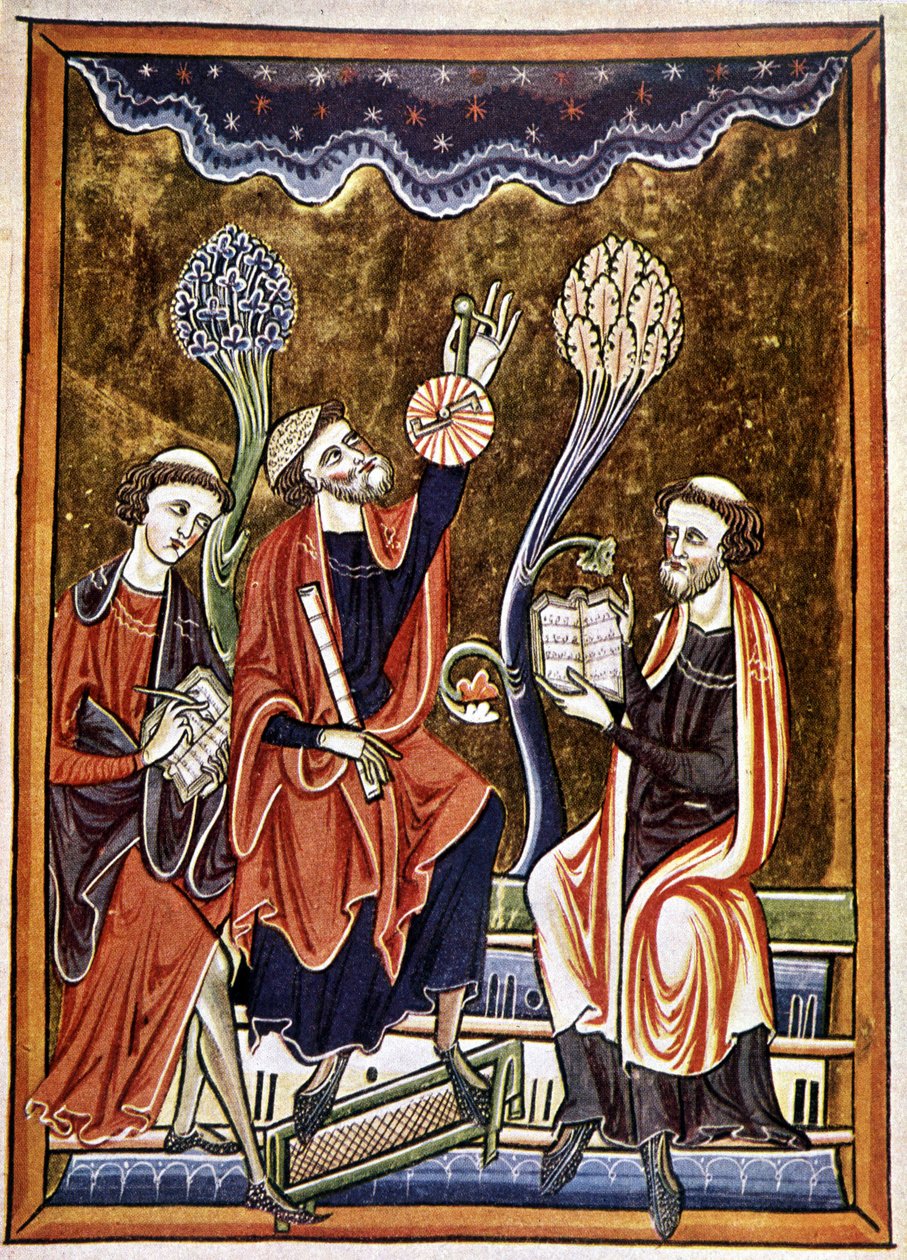 Ms 1186 f.1, The Astronomer, the Clerk and the Computist, St. Louis and Blanche de Castile Zsoltárok könyvéből (Psalter) vett miniatúra fakszimile alkotó: French School
