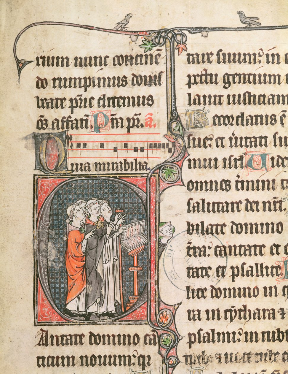 Ms 124 fol.98 Szerzetesek énekelnek, zsoltárból alkotó: French School