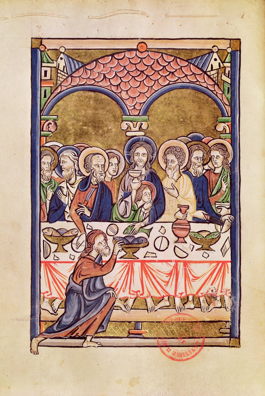 Ms 1273 fol.12v Az utolsó vacsora, egy zsoltárból alkotó: French School