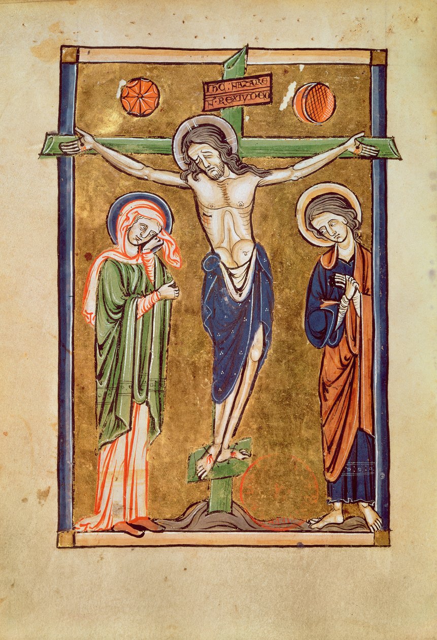 Ms. 1273 fol.14v A keresztre feszítés, illusztráció egy zsoltárból alkotó: French School