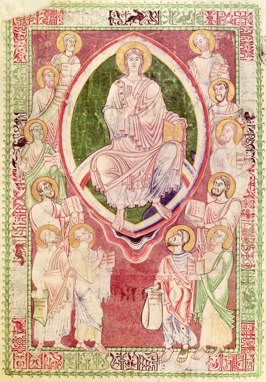Ms 132 fol.2r Krisztus a tizenkét kisebb prófétával, a Prophetas et Ecclesiasten magyarázatából, Szent Jeromostól, a Citeaux-i apátságból alkotó: French School
