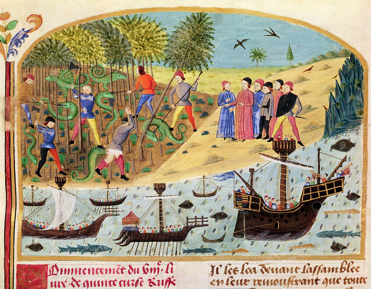 Ms 1335 f.180 Nagy Sándor flottája, Vie dAlexandre le Grandból alkotó: French School