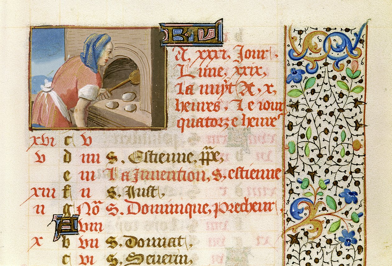 Ms 134 August: Kenyérsütés, az órakönyvből alkotó: French School