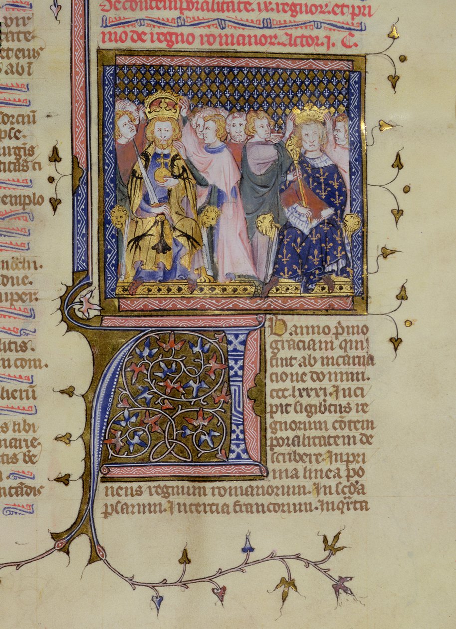 Ms 13. fol 232 IX. Lajos (121415-70) és valószínűleg II. Frigyes (1194-1250) koronázása Pierre Lombard zsoltárából, 15. század eleje alkotó: French School