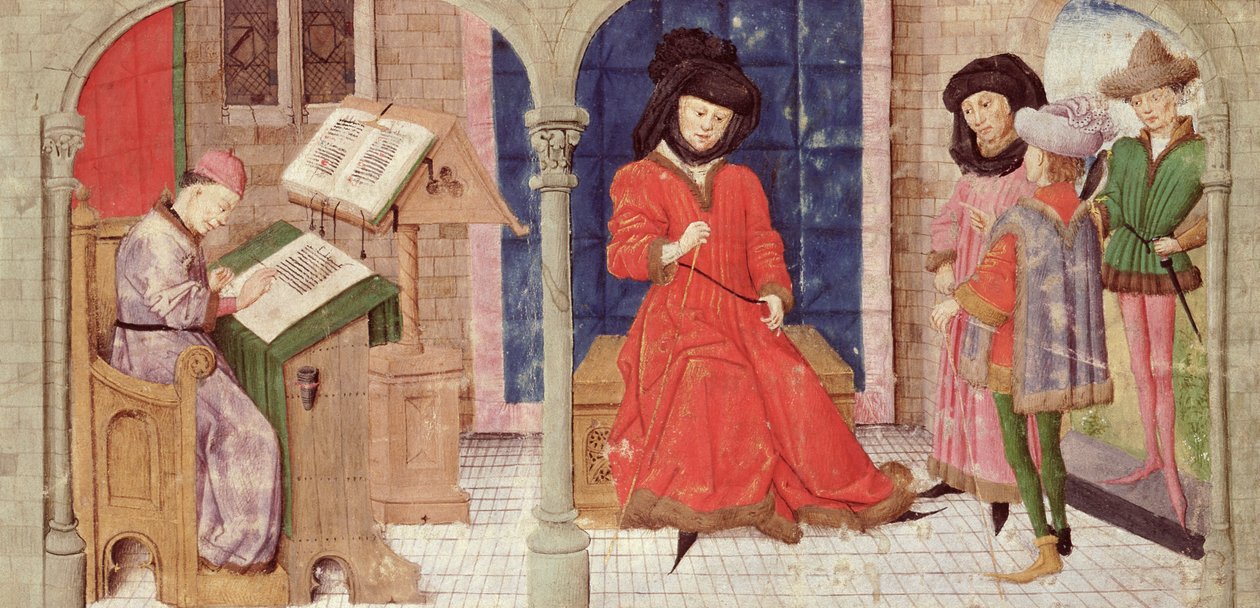 Ms 149 t.1 fol.1 The Scribe, a Histoire des Nobles Princes de Hainaut, Jacques de Guise alkotó: French School