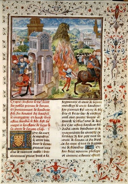 Ms 149 t.3 fol.172 VI. Baldwin utódlása apja halála után, a Histoire des Nobles Princes de Hainaut, Jacques de Guise alkotó: French School